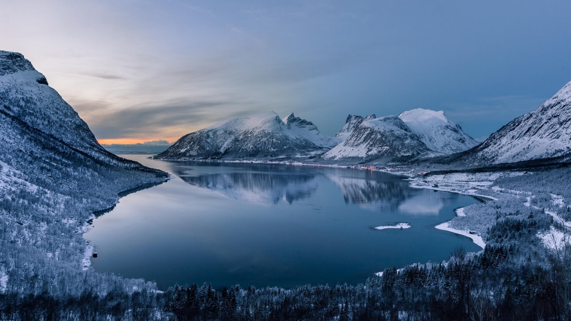 naturaleza lago bosque nieve montañas invierno