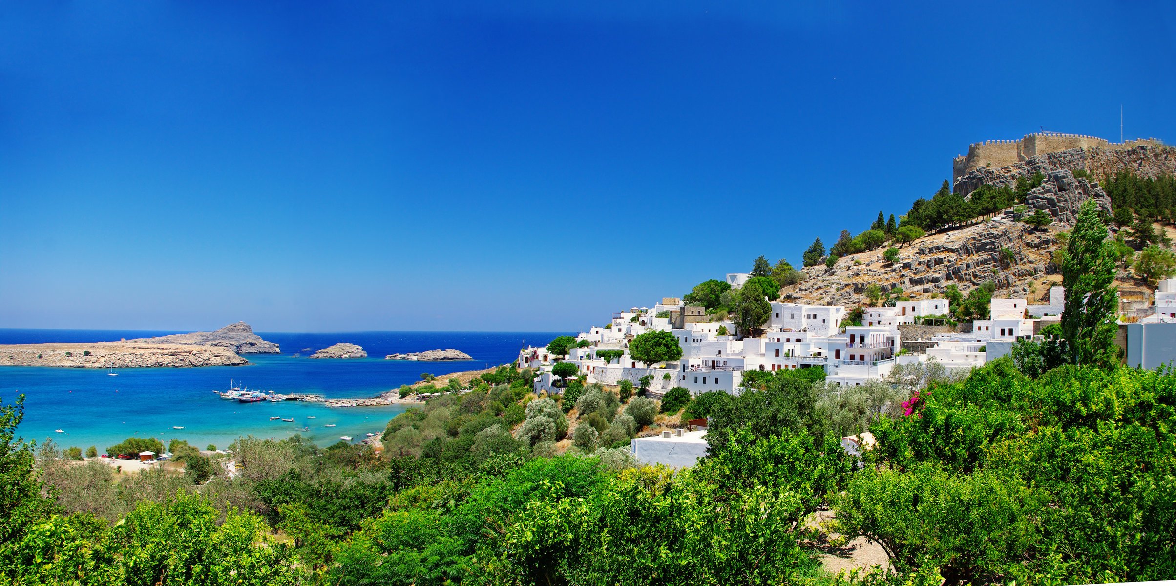 árboles grecia casas greece costa naturaleza fortaleza