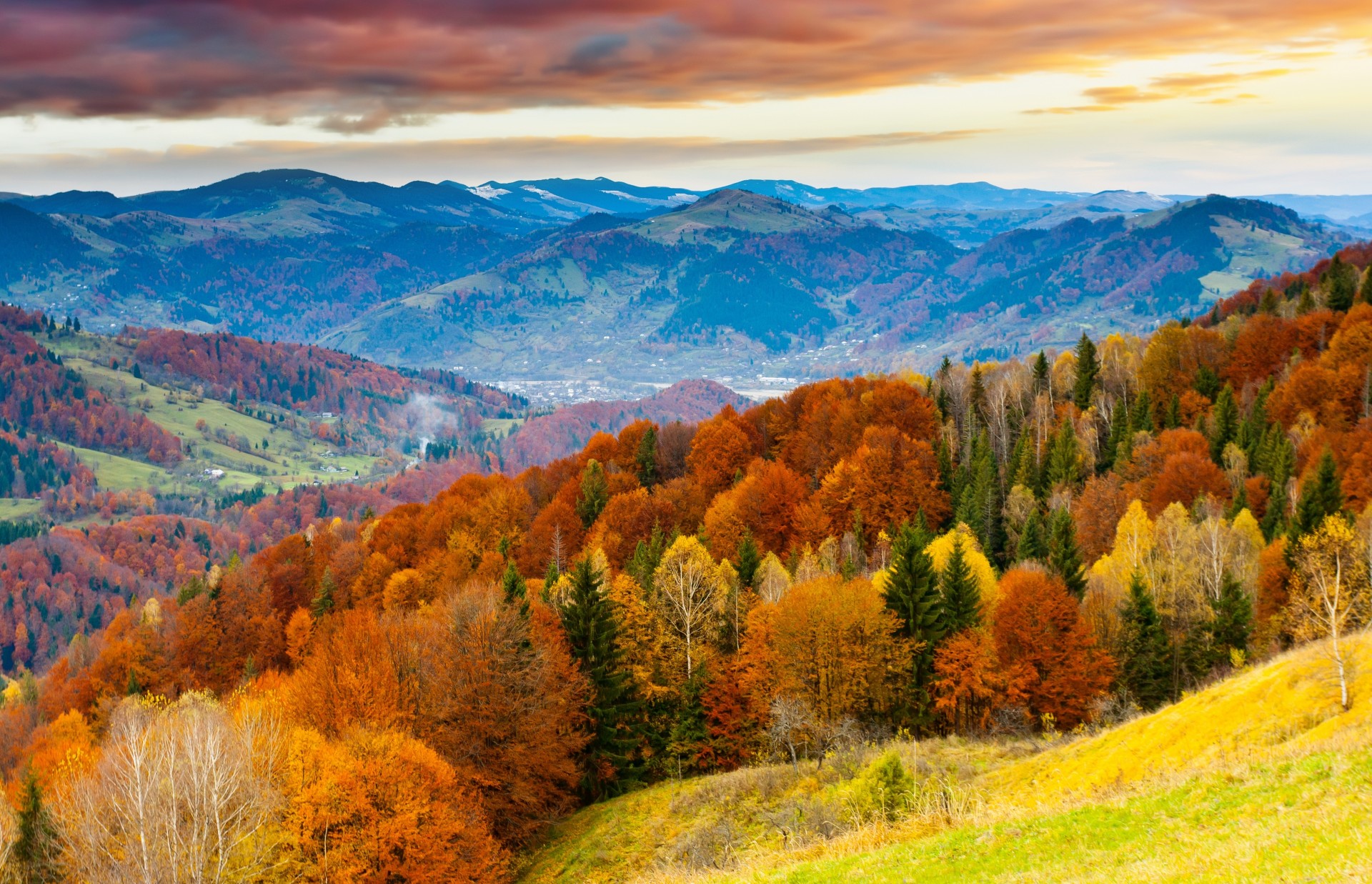 cielo tramonto nuvole paesaggio bellissimi alberi