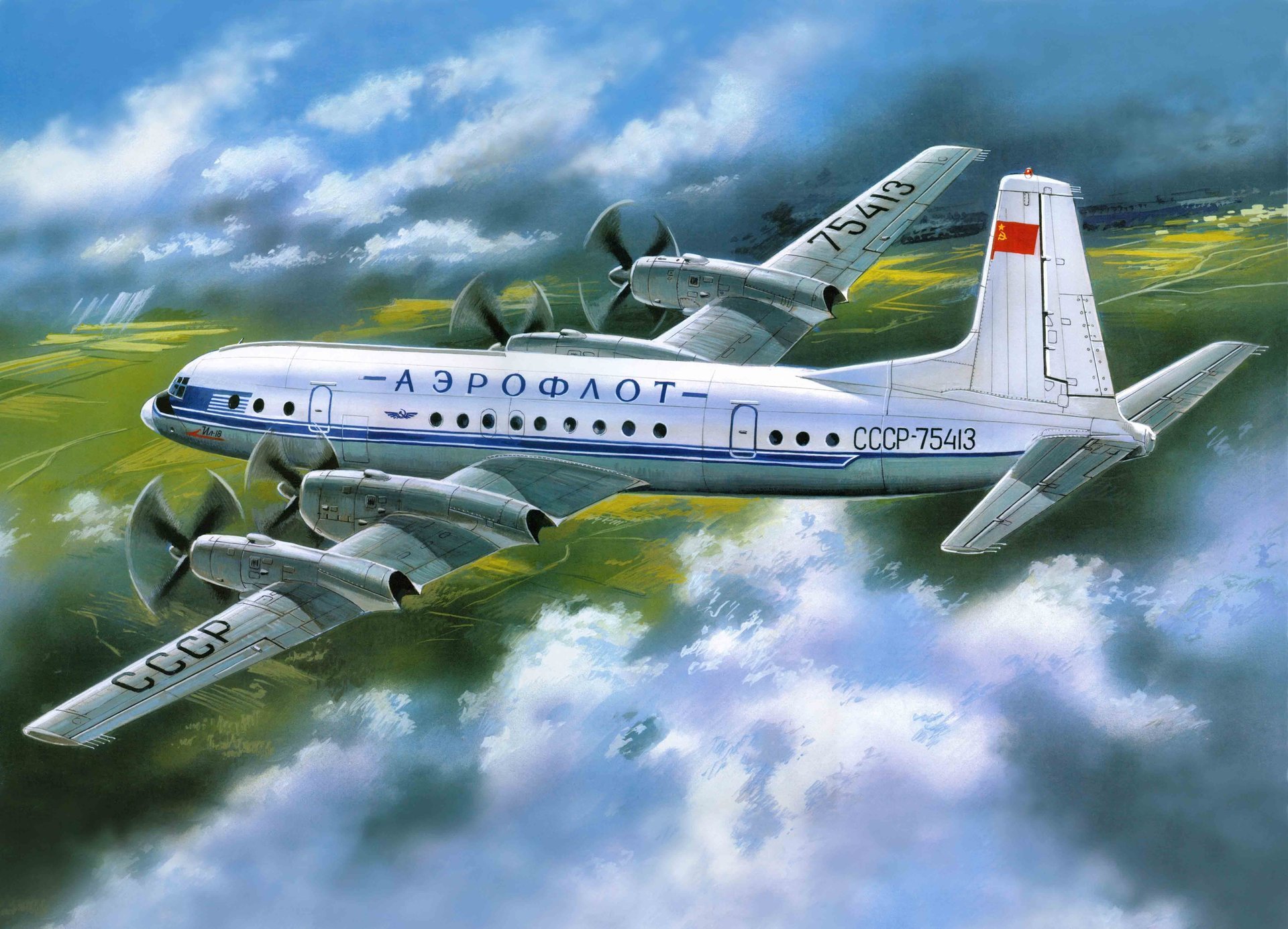 aeroflot il-18 ilyushin aereo arte passeggero