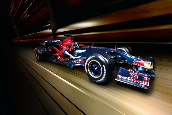 Formula 1 racing car with red Bull logo