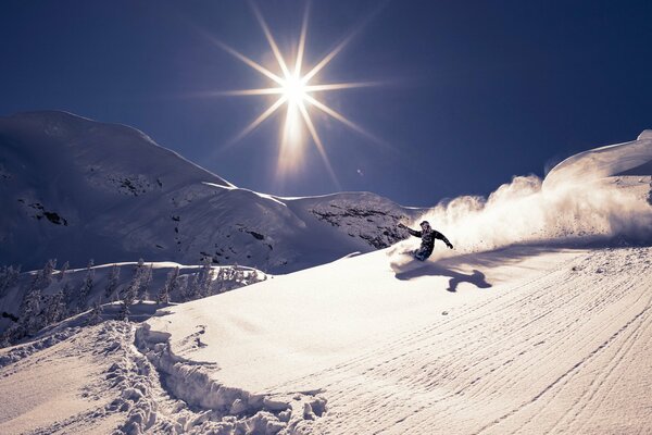 The descent of a skier on a winter morning