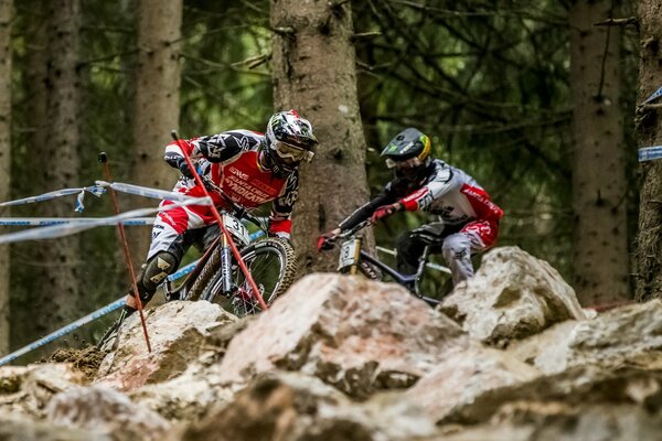 Sports racing in the mountains on bicycles