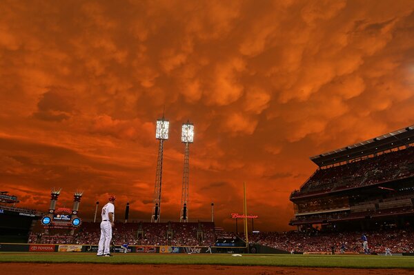 Beautiful clouds over the baseball stadium