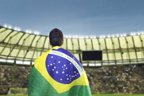 Coppa del mondo di calcio con la bandiera del Brasile