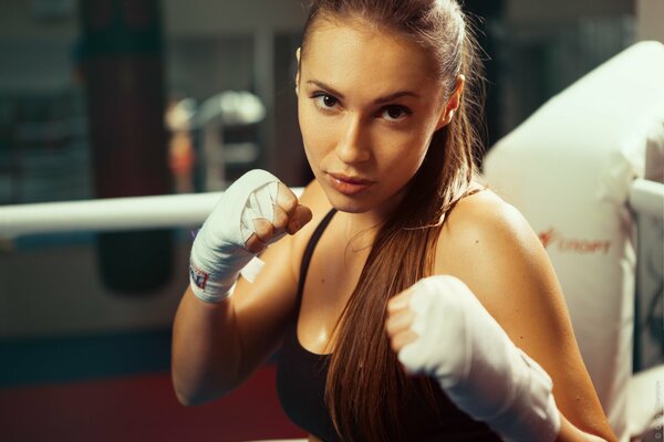 Young boxer girl posing