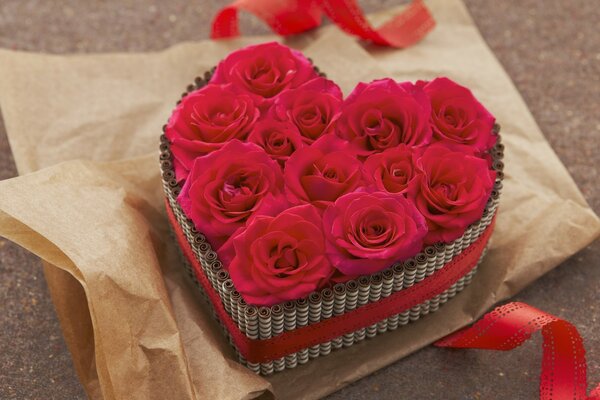 A gift of roses in the form of a heart