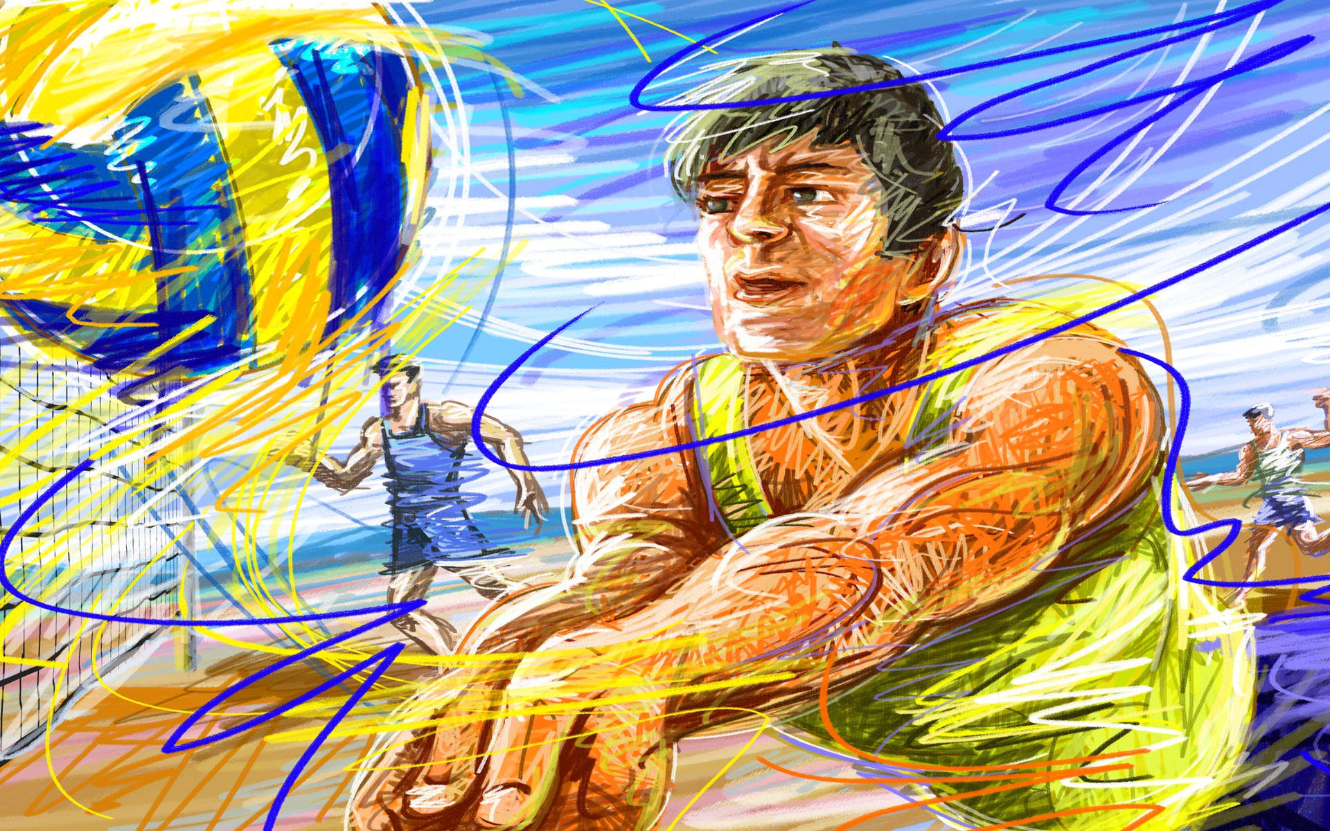 voleibol pelota jugador cielo trazo dibujo vector