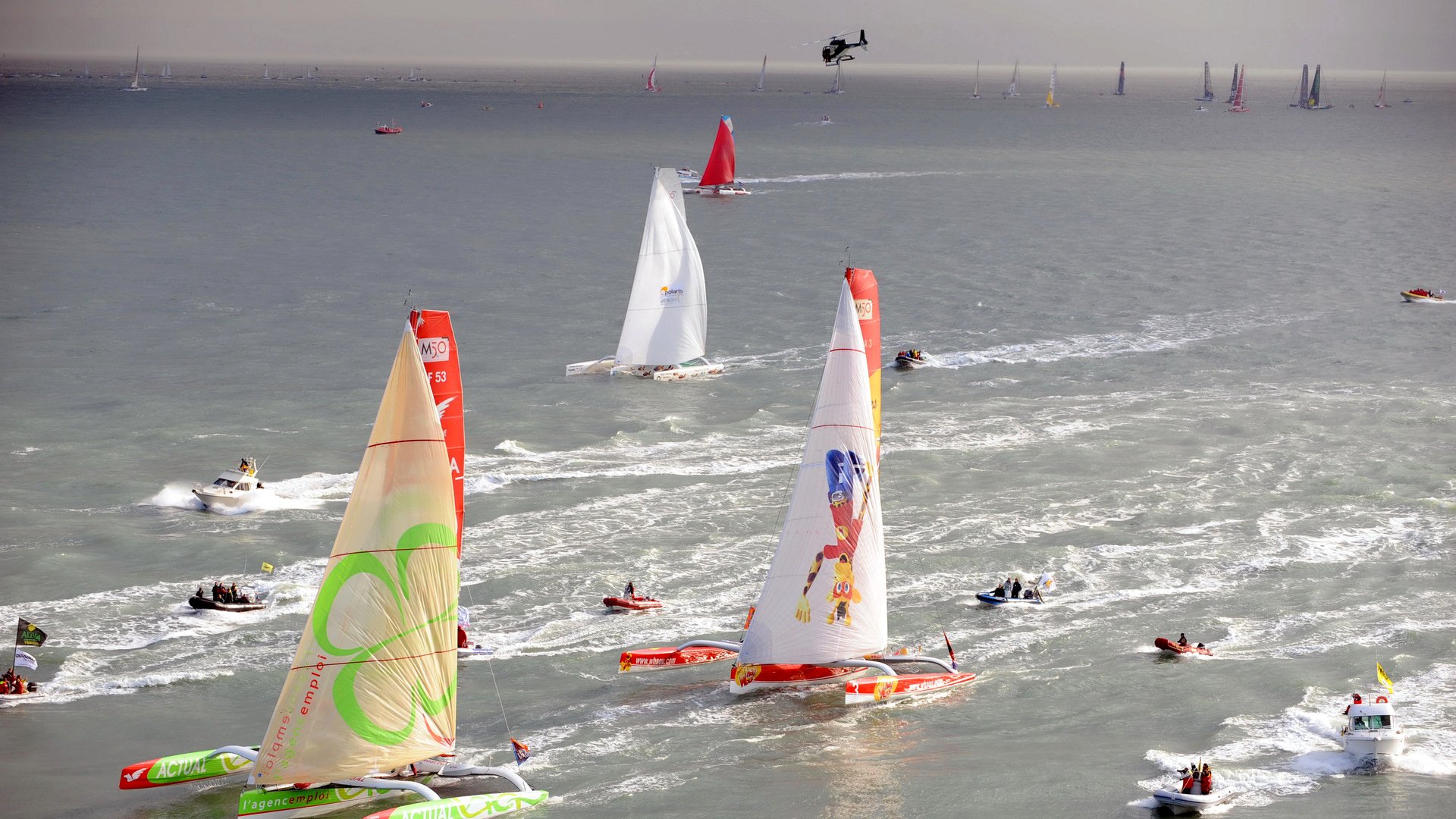 cielo mar regata carrera yate trimarán barco barco helicóptero vela