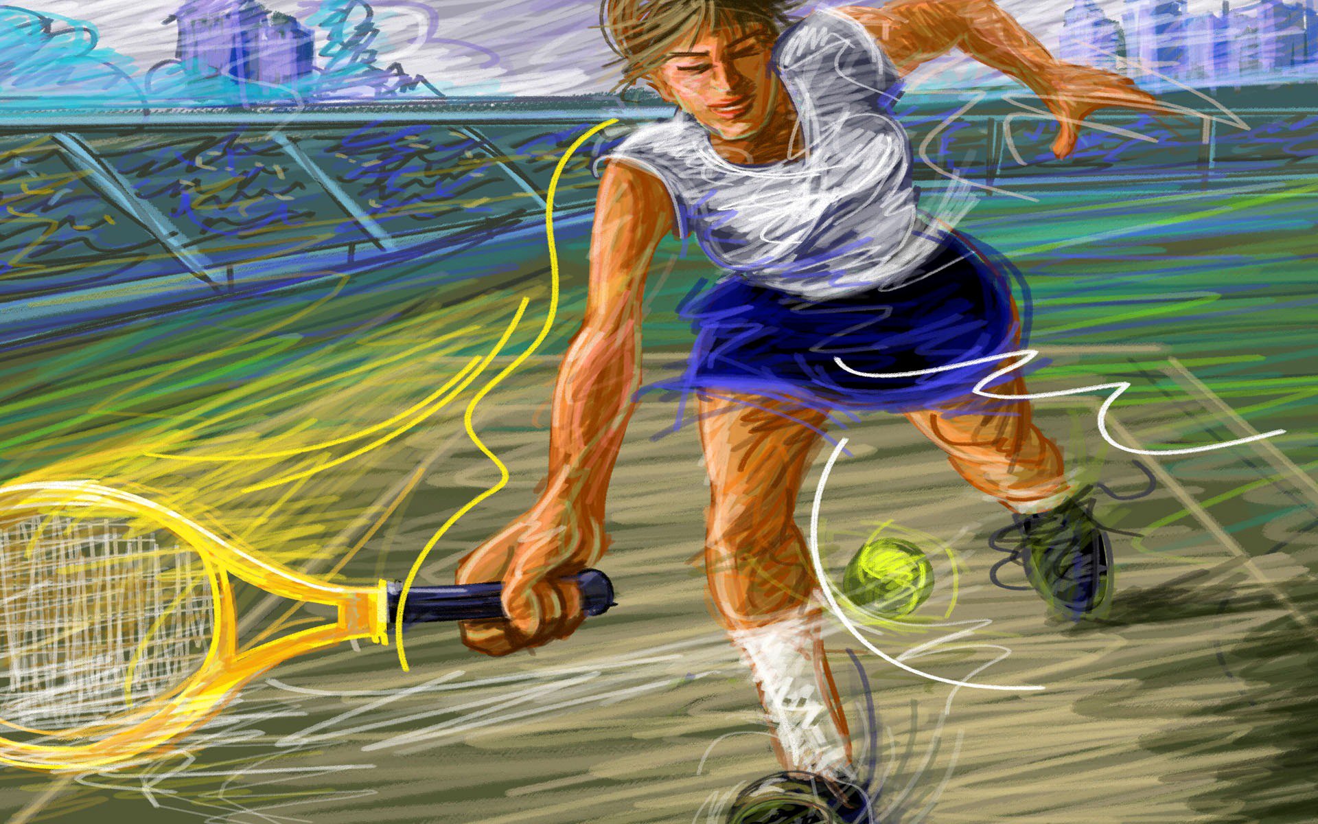 tennis racchetta calcio palla stadio campo tratto disegno vettoriale