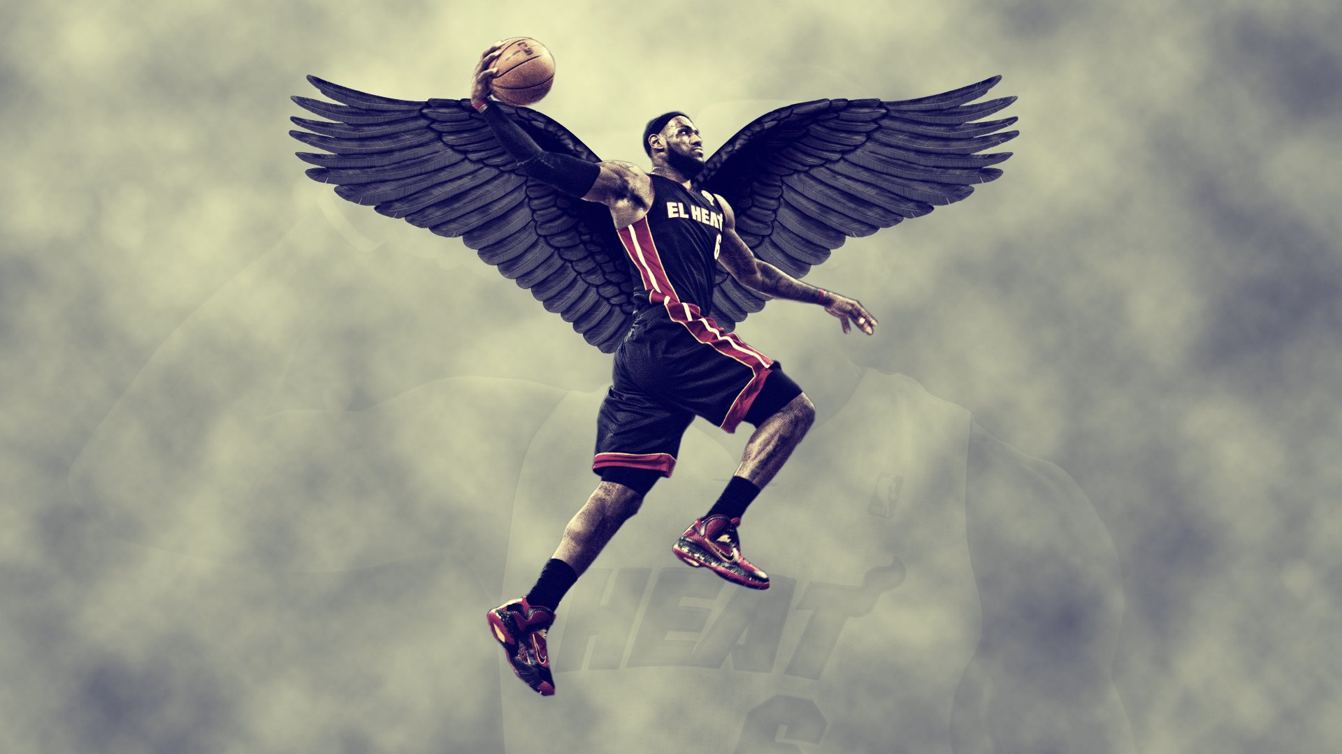 lebron james miami heat wings sky basketball