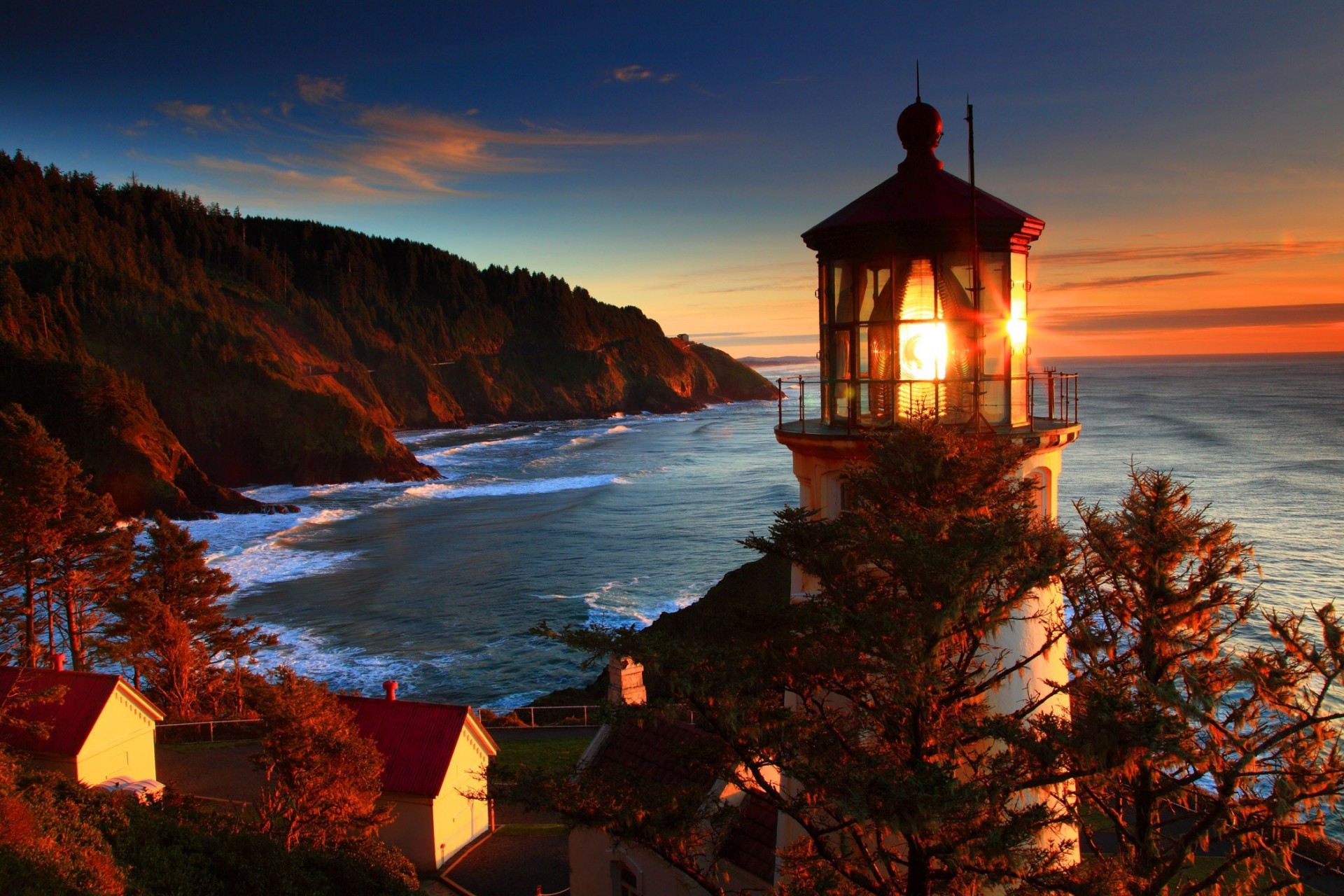 landscape lighthouse sunset central oregon oregon coast sea