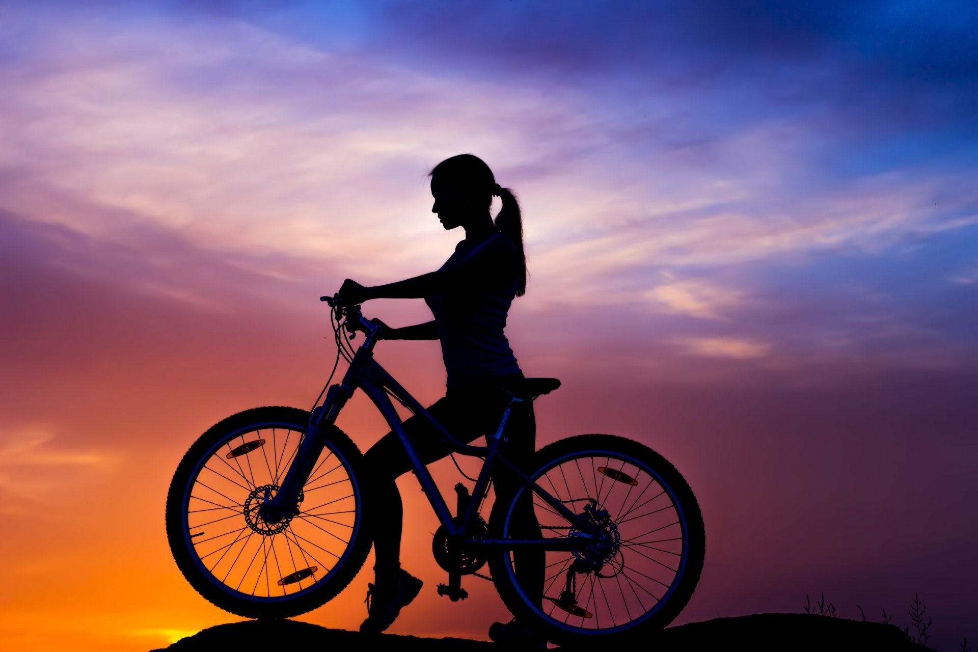 mountain bike bike sport girl silhouette sunset sky