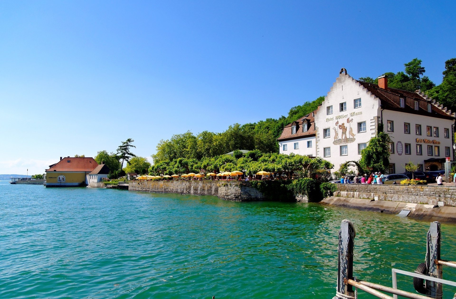 the city meersburg nature water germany trees house