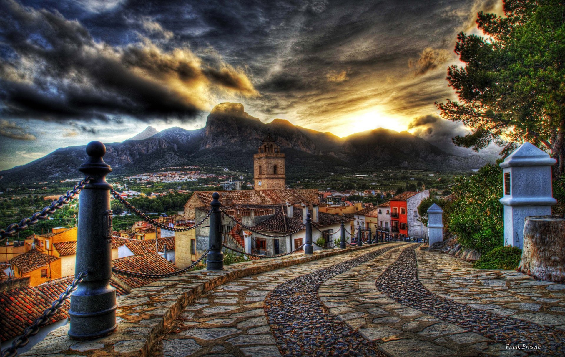 architecture sky houses road old mountain street colorful colors hdr sunset cloud