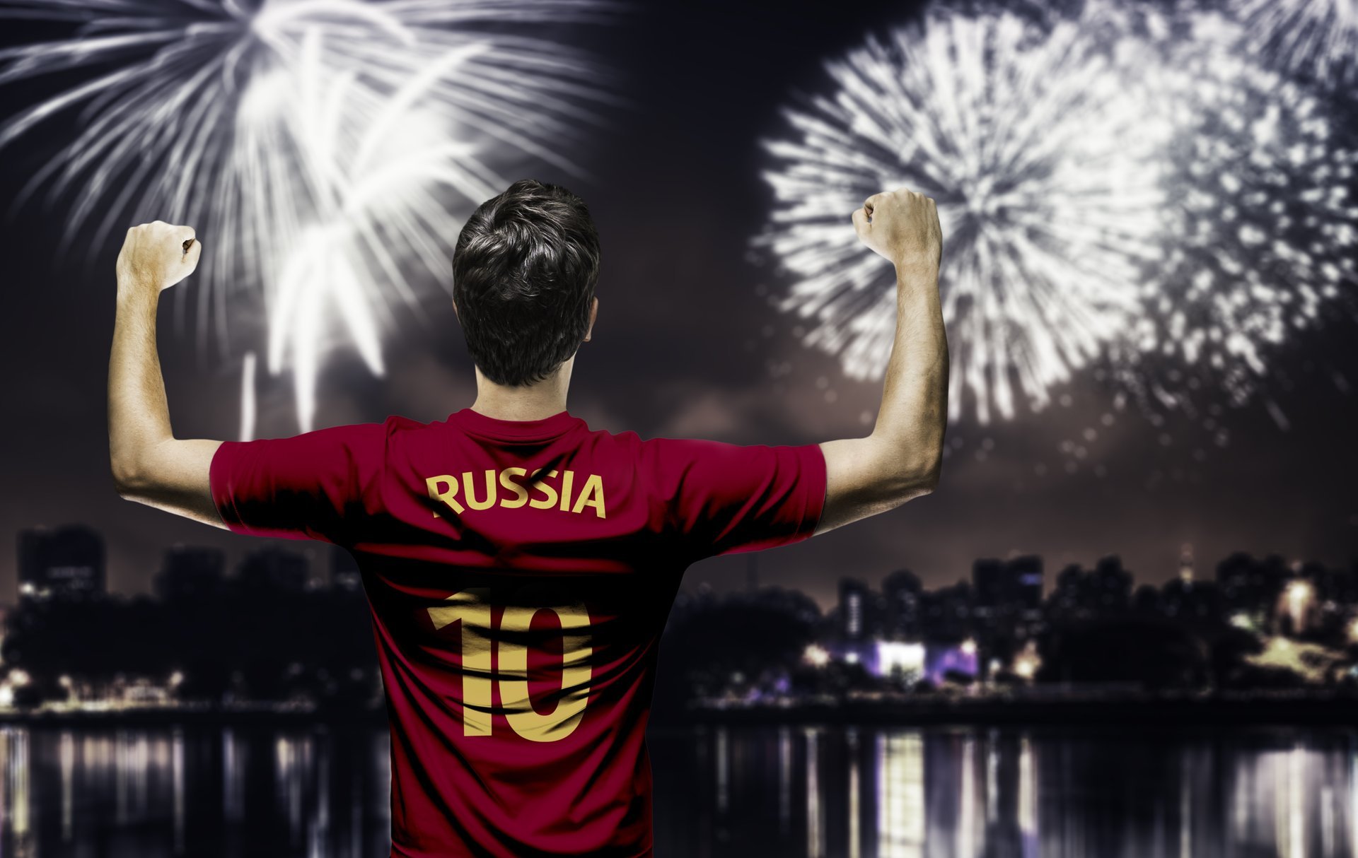 rusia fútbol fuegos artificiales jugador equipo nacional de rusia futbolista uniforme saludo