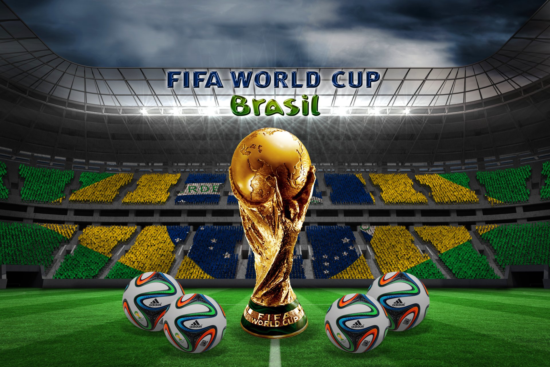 brazil fifa world cup 2014 soccer flag ball stadium golden trophy brazuca balls brazuca