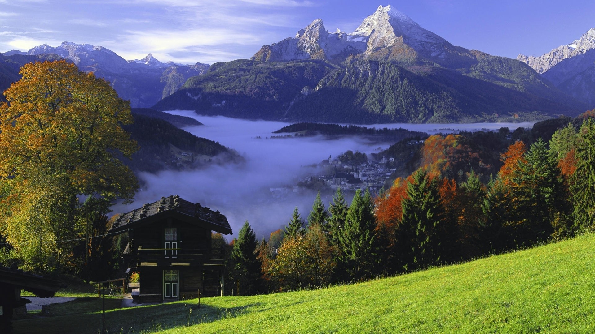 nebbia casa baviera autunno riparazione montagna