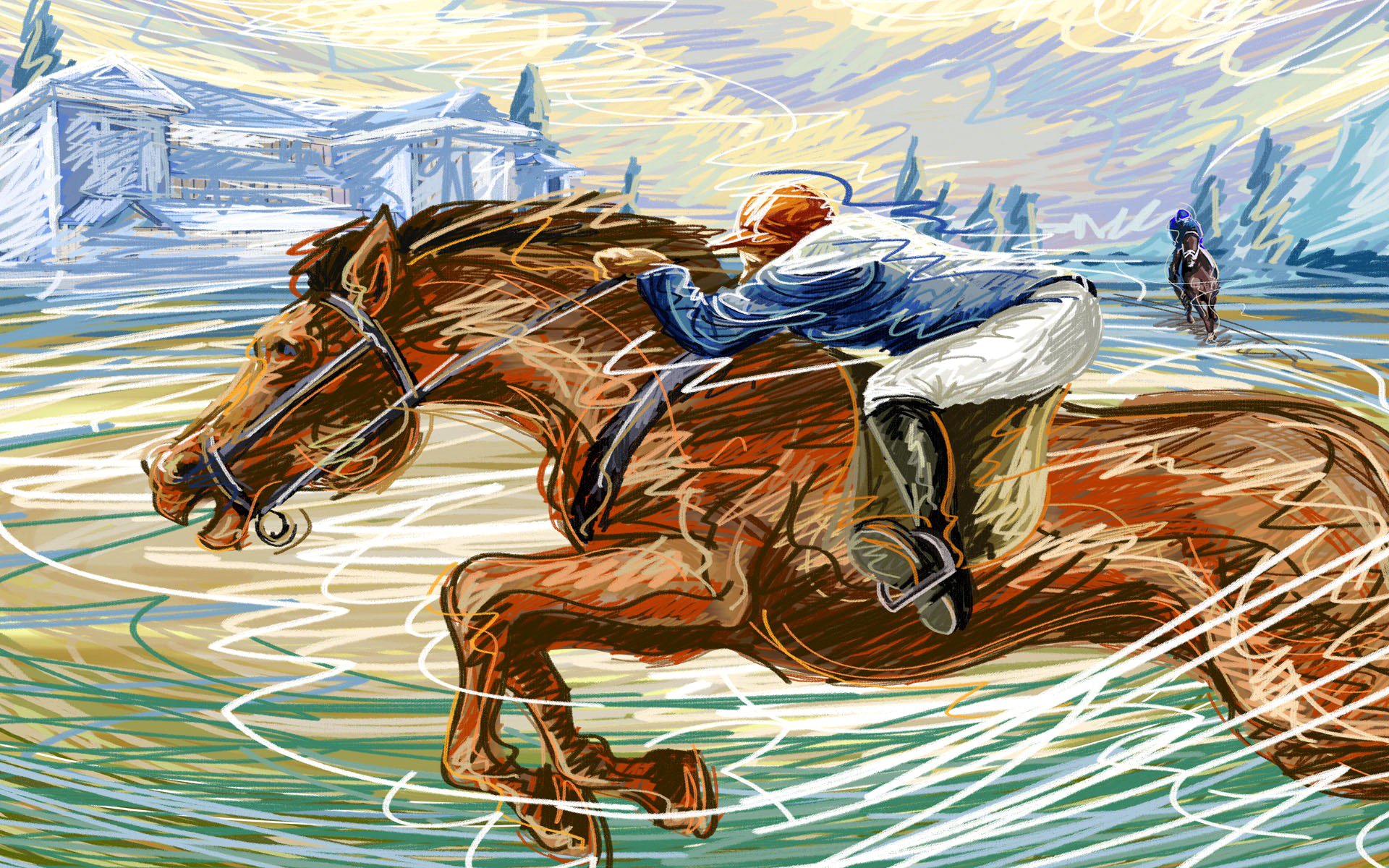 hippodrome course à pied cheval jockey allure vitesse code à barres dessin vecteur