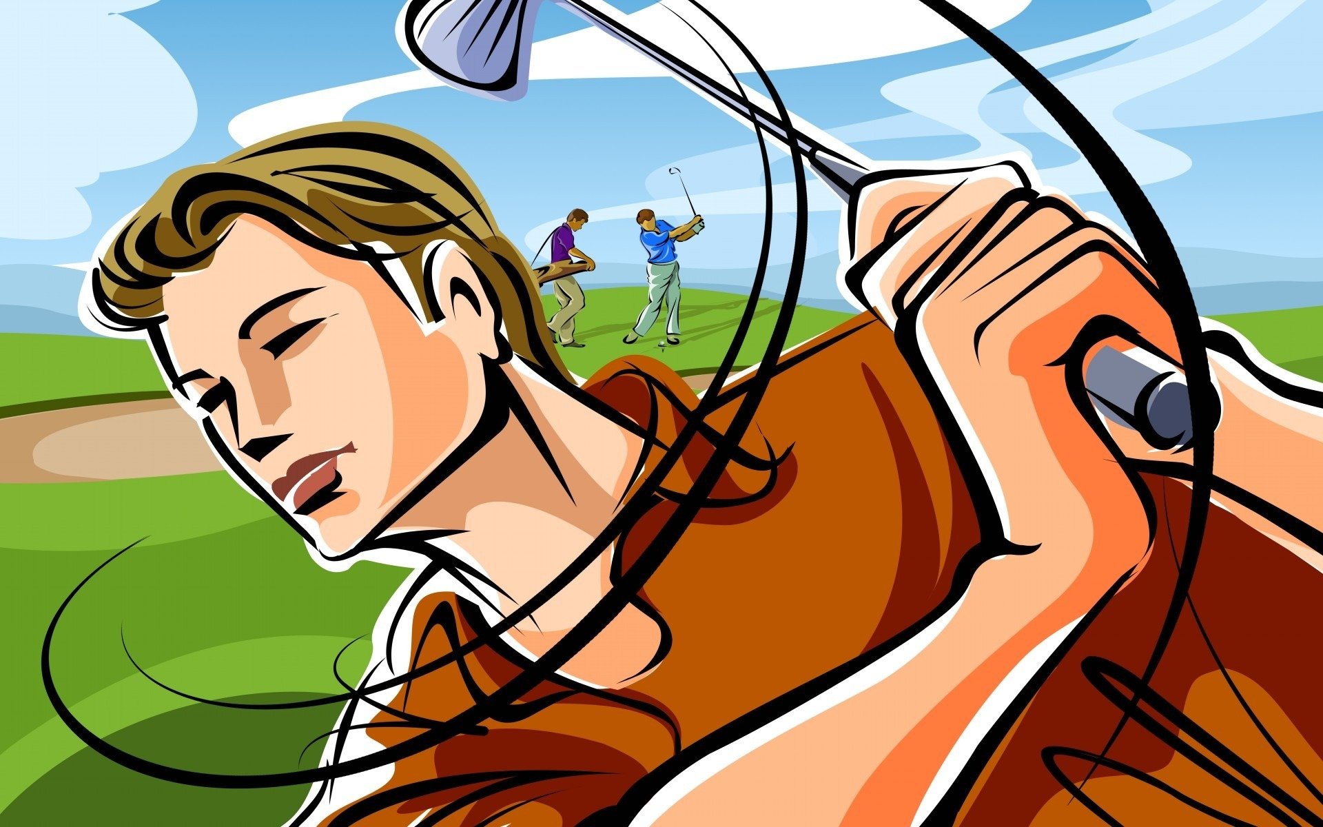 golf putter spieler feld kick zeichnung vektor