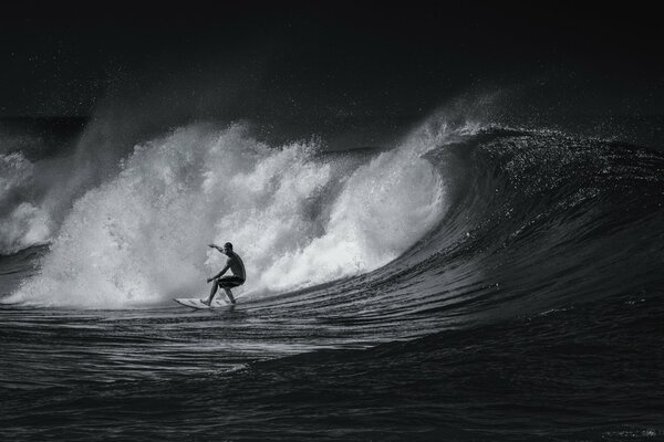 Black and white sea guy surfing