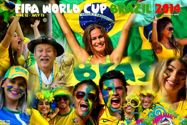 Mistrzostwa Świata w Piłce Nożnej w Brazylii. Kolaż twarzy kibiców
