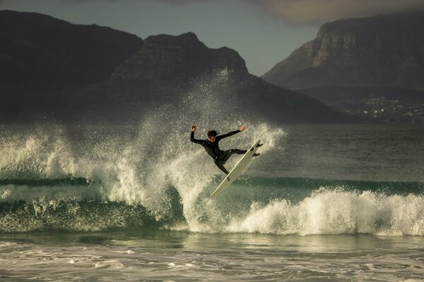 A surfboard ride on the sea