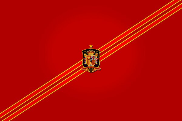 The emblem of the Spanish national football team on a red background