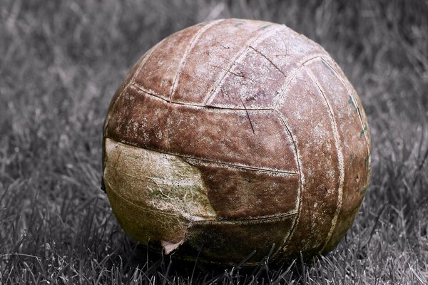 Ball auf dem Rasen in Makroaufnahmen