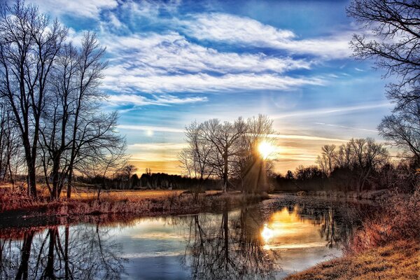 Autumn sunset on the river