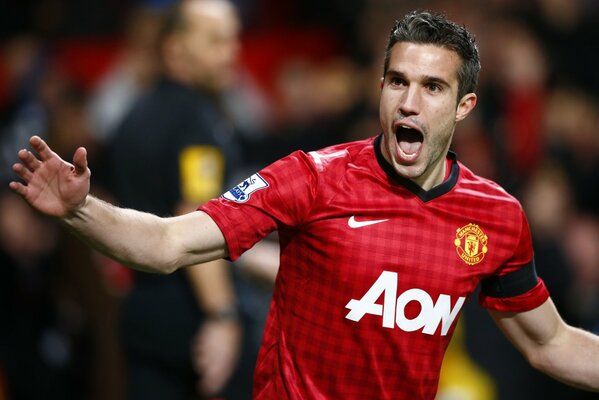 Van Persie scored a goal and rejoices on the football field