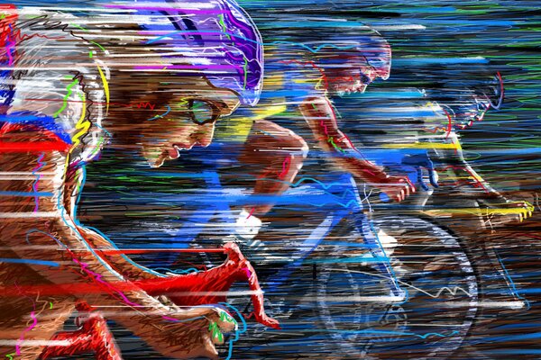 Bike race in multi-colored races