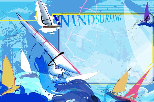 Wallpapers of windsurfing, white sails, relaxing on the waves of the ocean