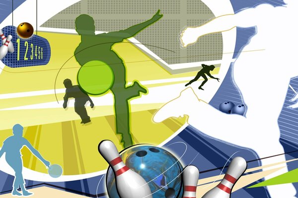 Gioco di bowling, palle in tutte le direzioni