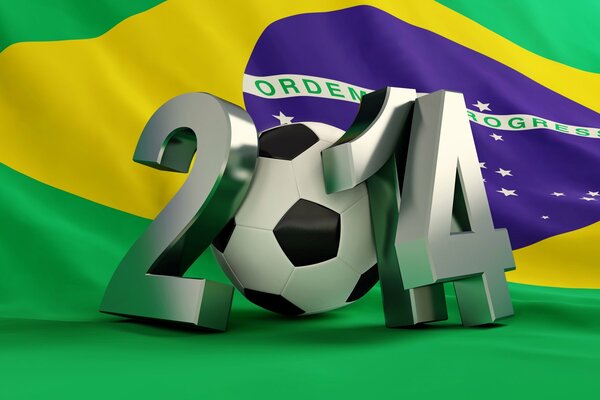 Coupe du monde de football 2014 sur le drapeau du Brésil