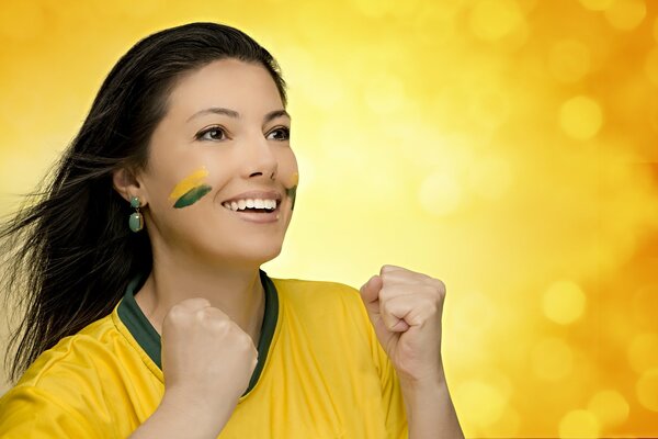 Brazilian cheerleader T-shirt on yellow background