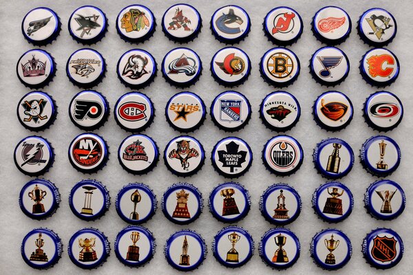 Collection of NHL hockey caps on a light background
