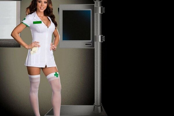 Charming brunette in the role of a radiologist nurse