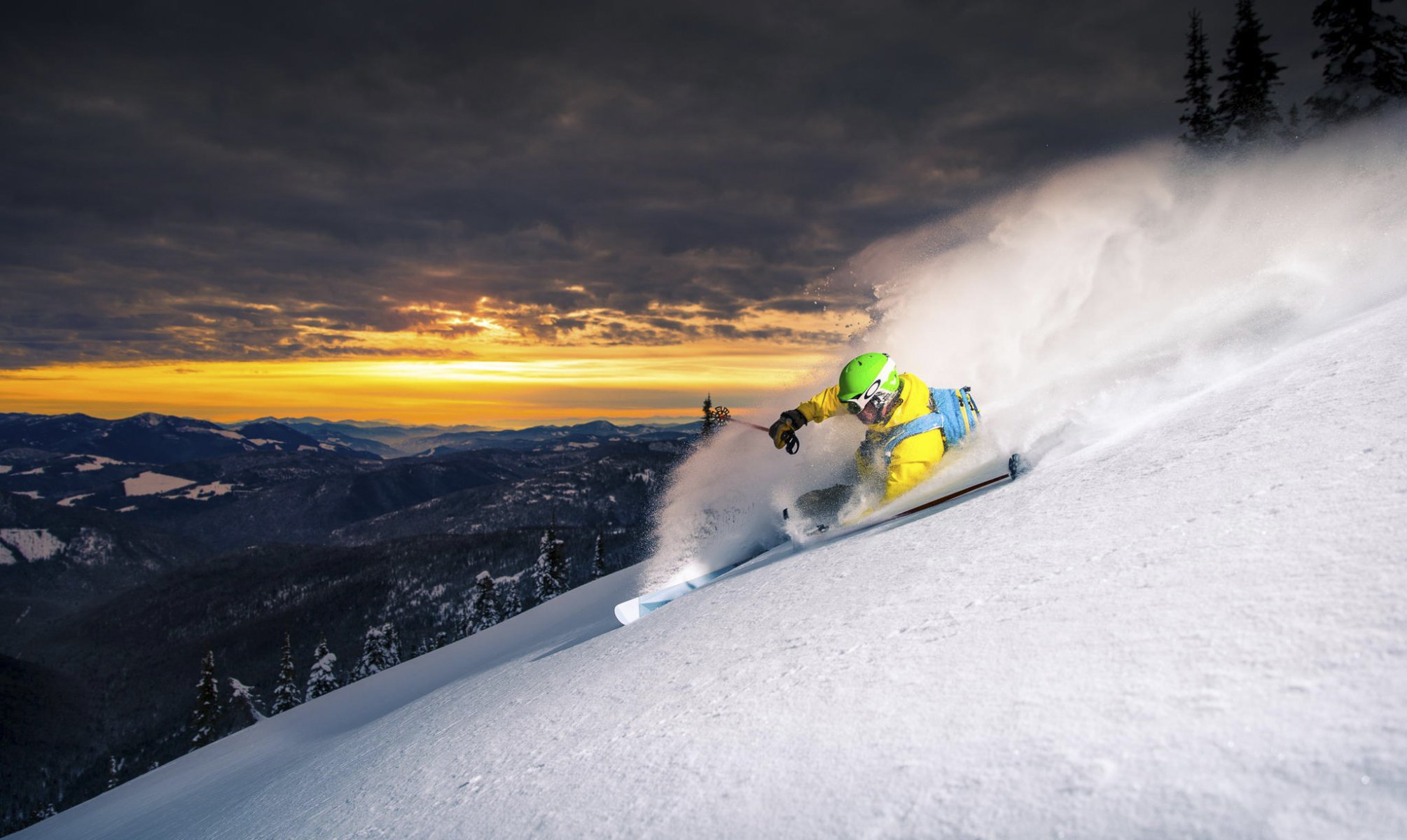 skieur descente neige montagne