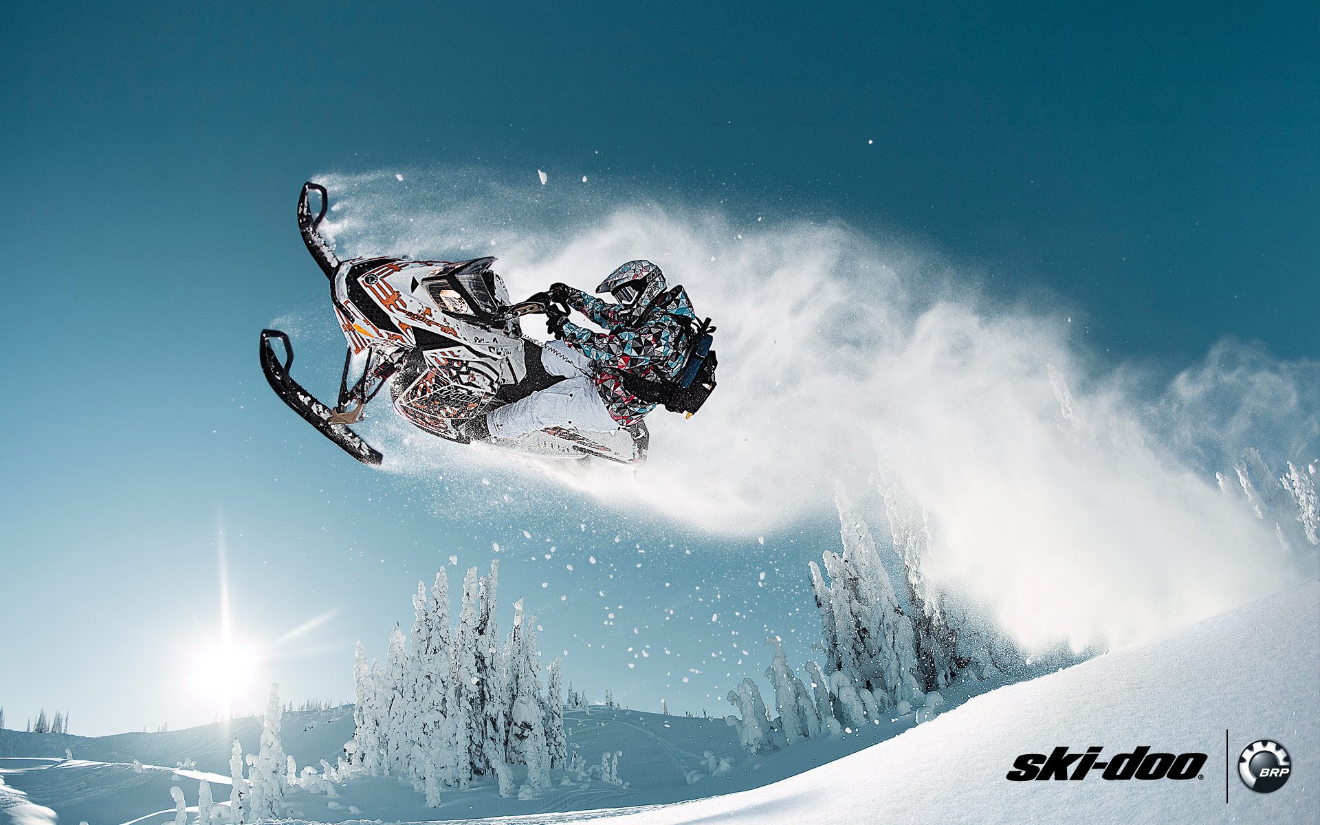 ki-doo snowmobile freeride brp jump forest snow sport