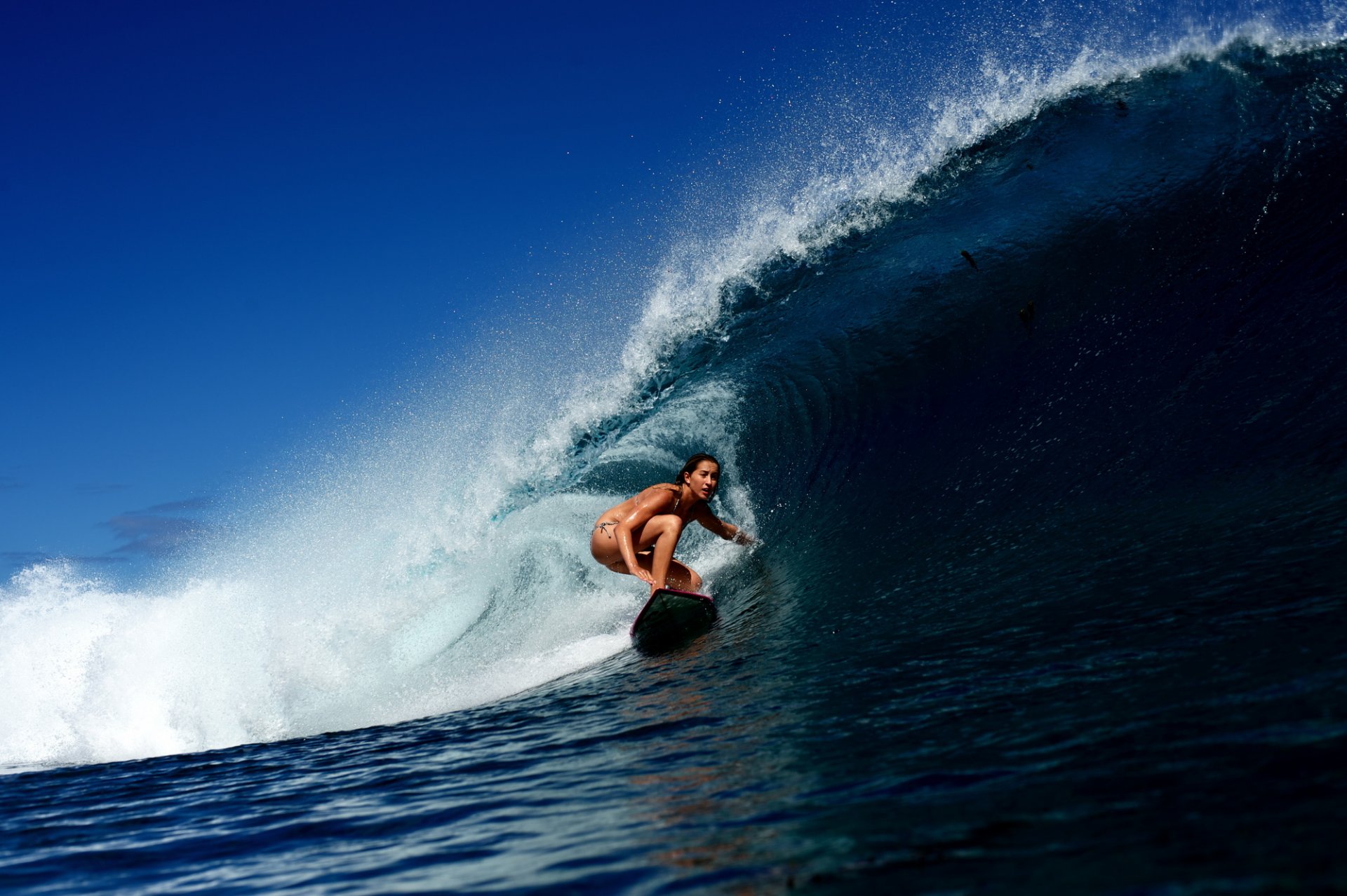 surfing dziewczyna fala ocean deska