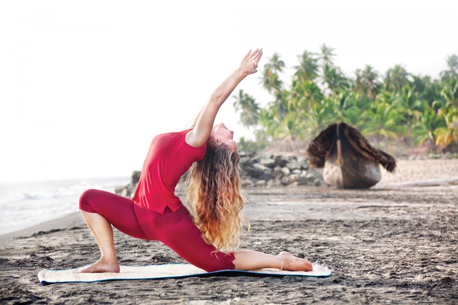 yoga girl red beach pose relaxation