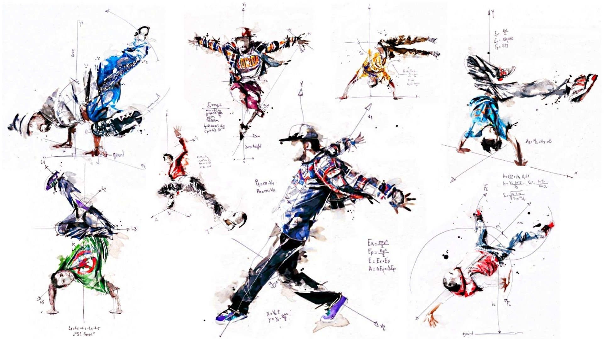 danza danza illustrazione stile break dens break dance florian nicole fregi congelamento vernice colore matematica matematica geometria linguaggio del corpo