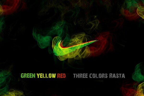 Nike-Abzeichen im rot-grünen Rauch
