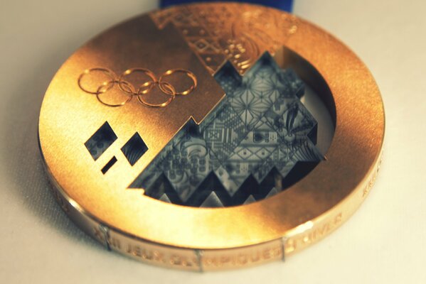 Macro image of the Olympic Gold medal