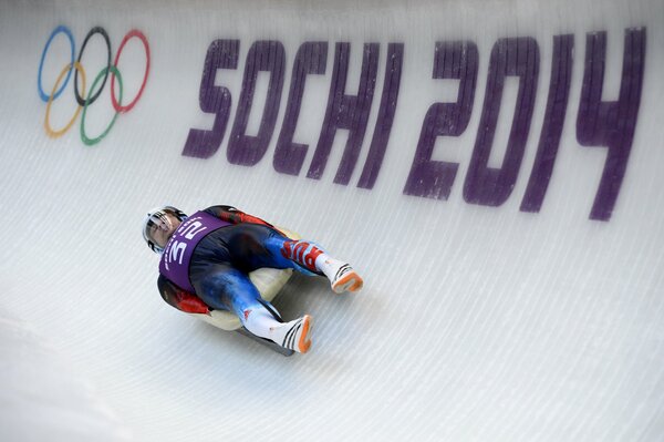 Shot of the silver medalist of luge at the Olympic Games.