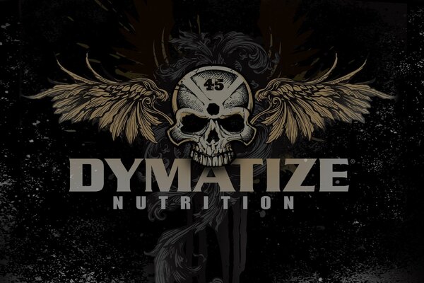 Dymatize logo in the skull background