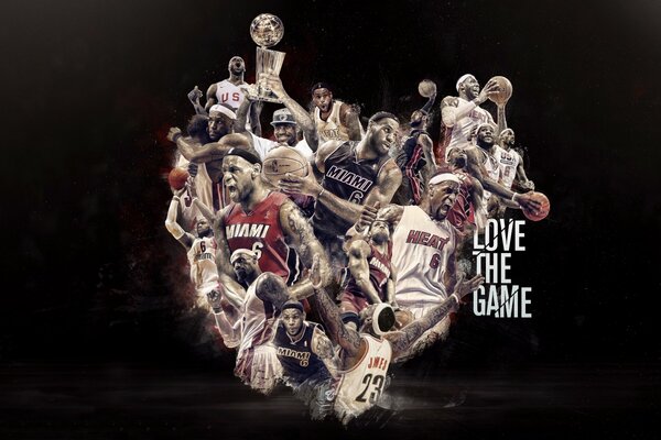 A heart made of images of a basketball player