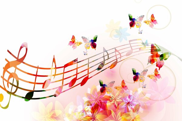 Musical sheet music, treble clef and butterflies