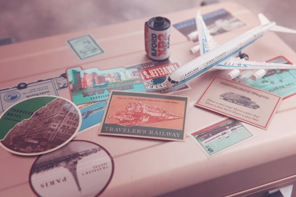 The suitcase of a traveler and a stamp hunter